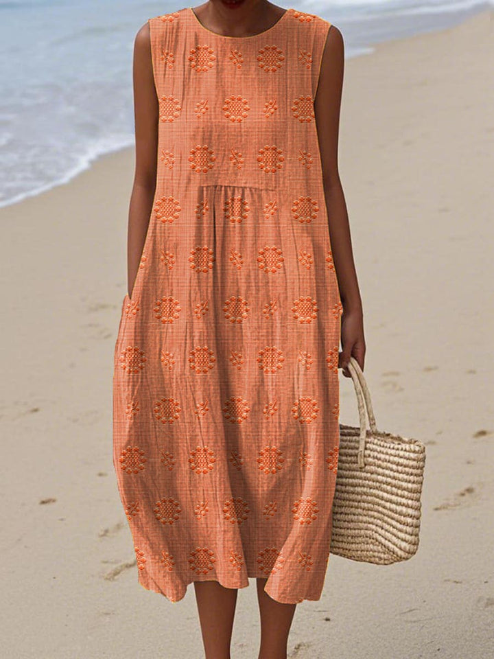 Helen– Elegant sleeveless cotton dress with pockets