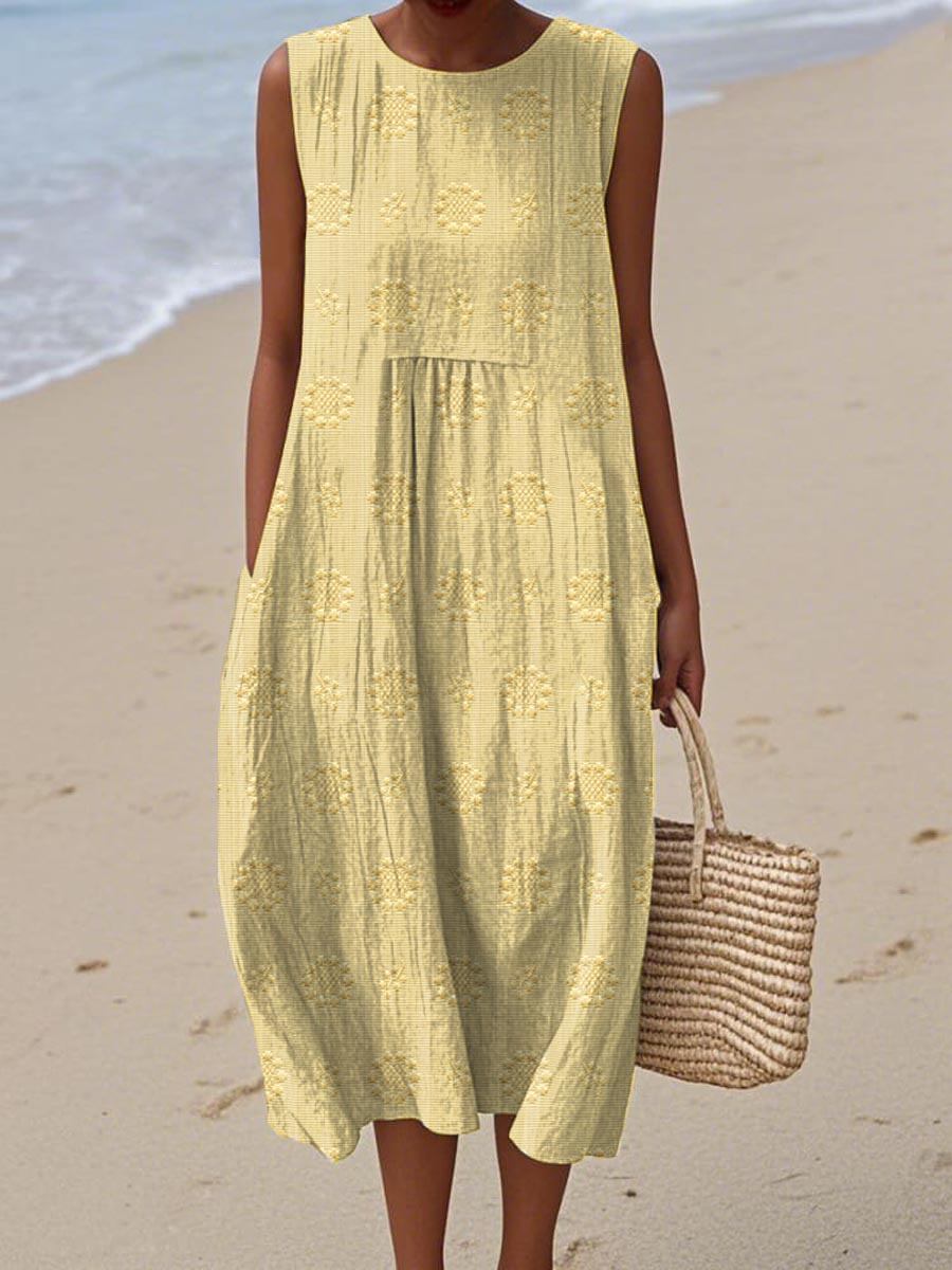 Helen– Elegant sleeveless cotton dress with pockets