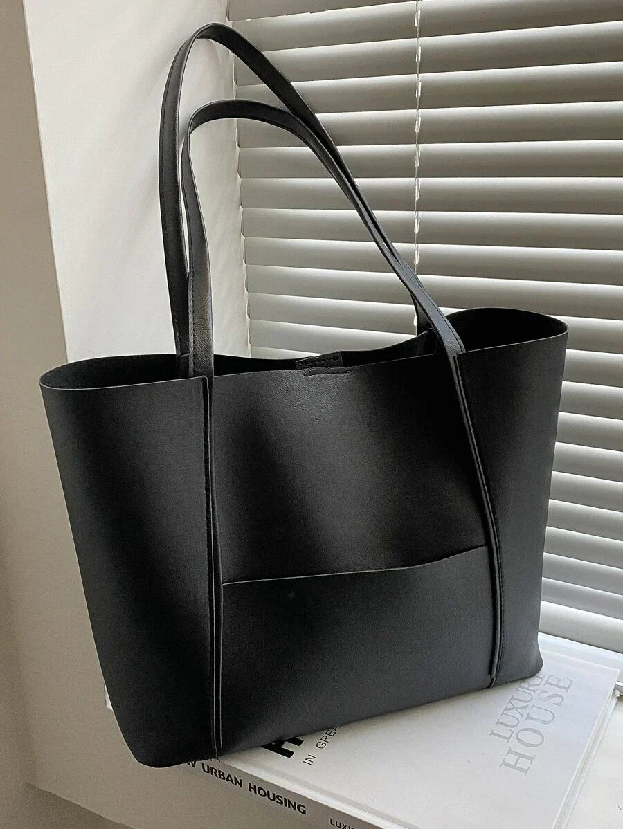 Women's Leather Top Handle Tote Bag - Simple Chic Large Capacity