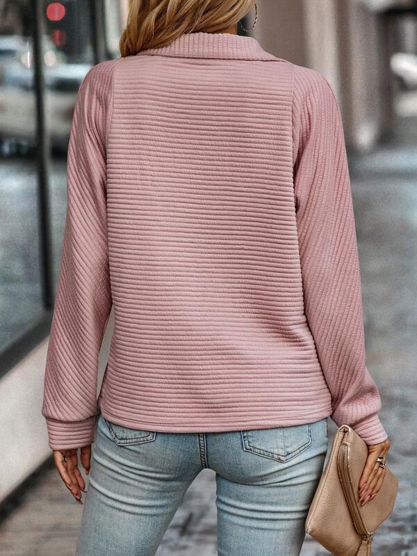 Eileen | Ribbed Texture Half-Zip Long Sleeve Comfortable Everyday Style