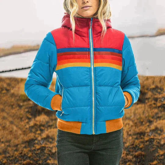 Women’s Quilted Jacket – Regular Fit – Hooded – Zip Pockets – Sporty Stripe Detail