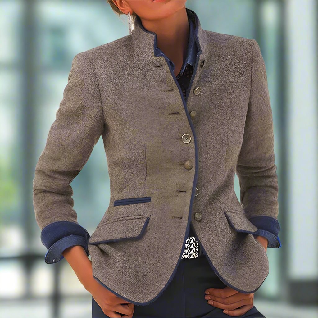 Women's Color Block Multi-Button Cotton Blend Spring Coat