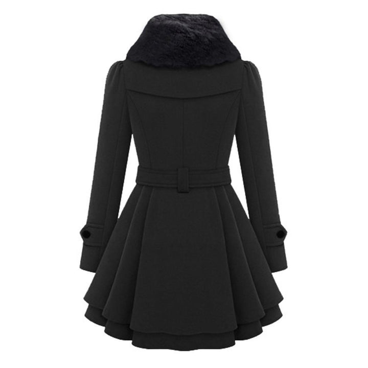 Women's Trench Coat - Double Breasted - Faux Fur Collar - Belted Waist - Tailored Fit