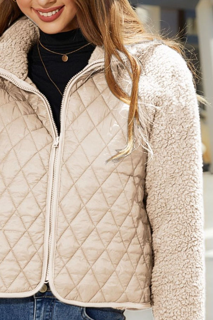 Women's Quilted Jacket - Sherpa Lined - Zip Closure - Warm & Stylish Outerwear