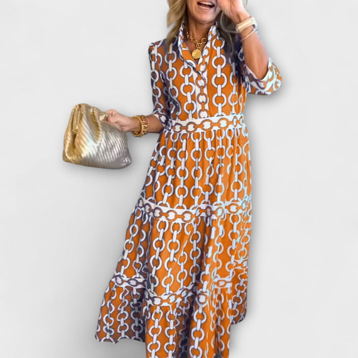 ALICE | Flowy Midi Dress with Elegant Collar