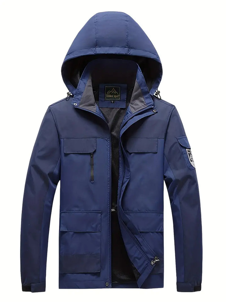 Men's Outdoor Jacket - Waterproof & Windproof - Hooded - Multi-Pocket - Full Zip