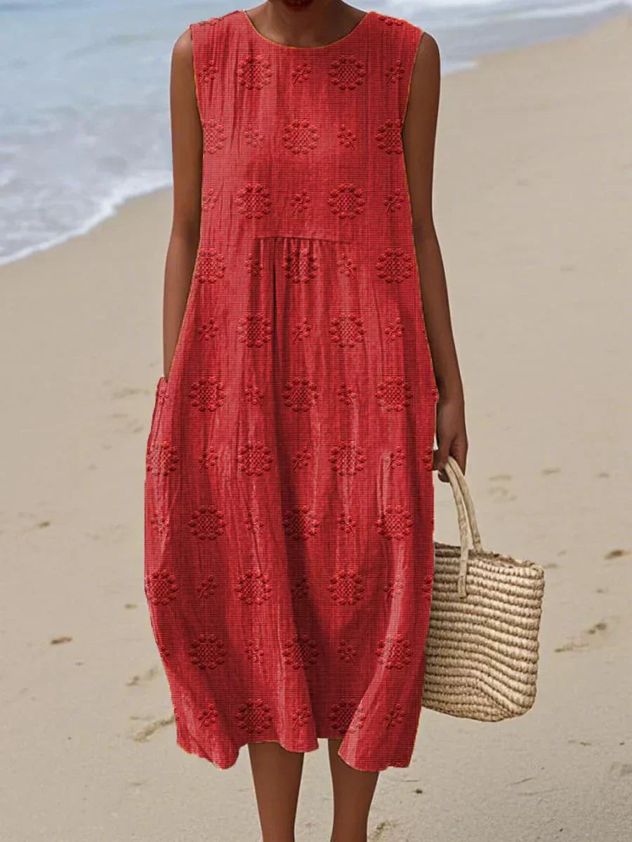 Helen– Elegant sleeveless cotton dress with pockets