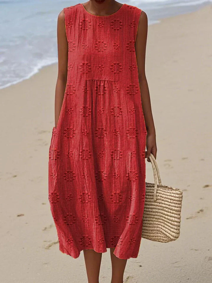 Helen– Elegant sleeveless cotton dress with pockets