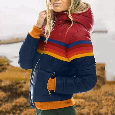 Women’s Quilted Jacket – Regular Fit – Hooded – Zip Pockets – Sporty Stripe Detail