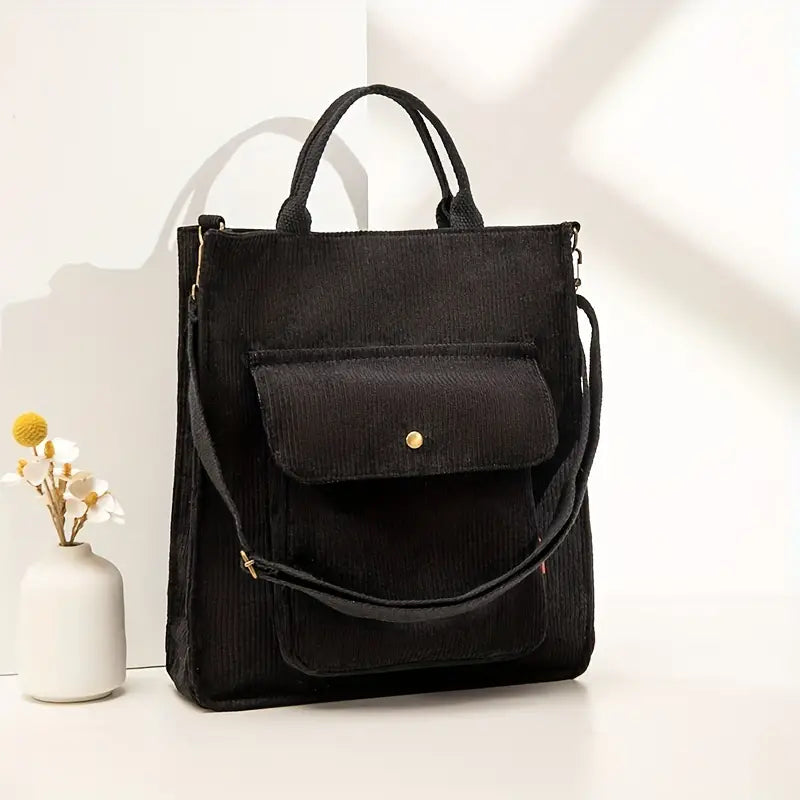 Women's Corduroy Shoulder Tote Bag - Stylish Spacious Versatile