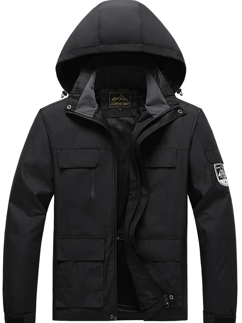 Men's Outdoor Jacket - Waterproof & Windproof - Hooded - Multi-Pocket - Full Zip