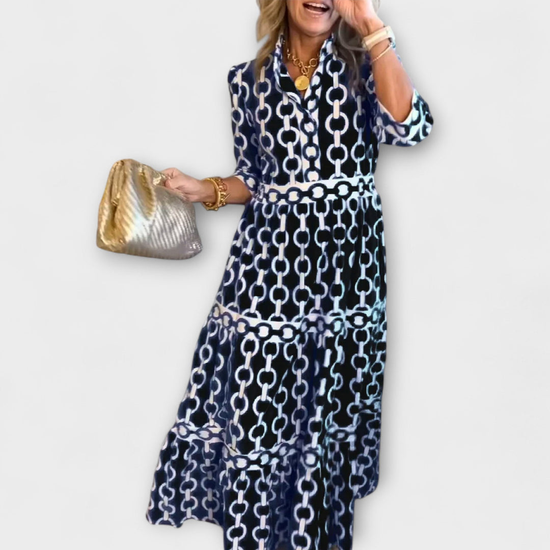ALICE | Flowy Midi Dress with Elegant Collar