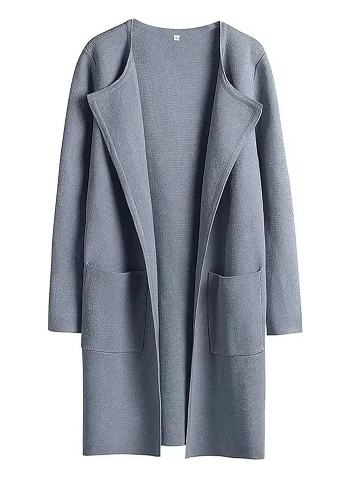 Women’s Knee-Length Coat – Wool Blend – Relaxed Fit – Wide Lapel – Patch Pockets