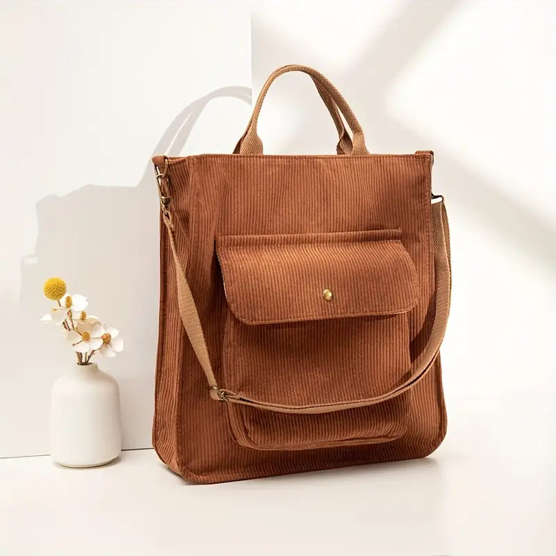 Women's Corduroy Shoulder Tote Bag - Stylish Spacious Versatile