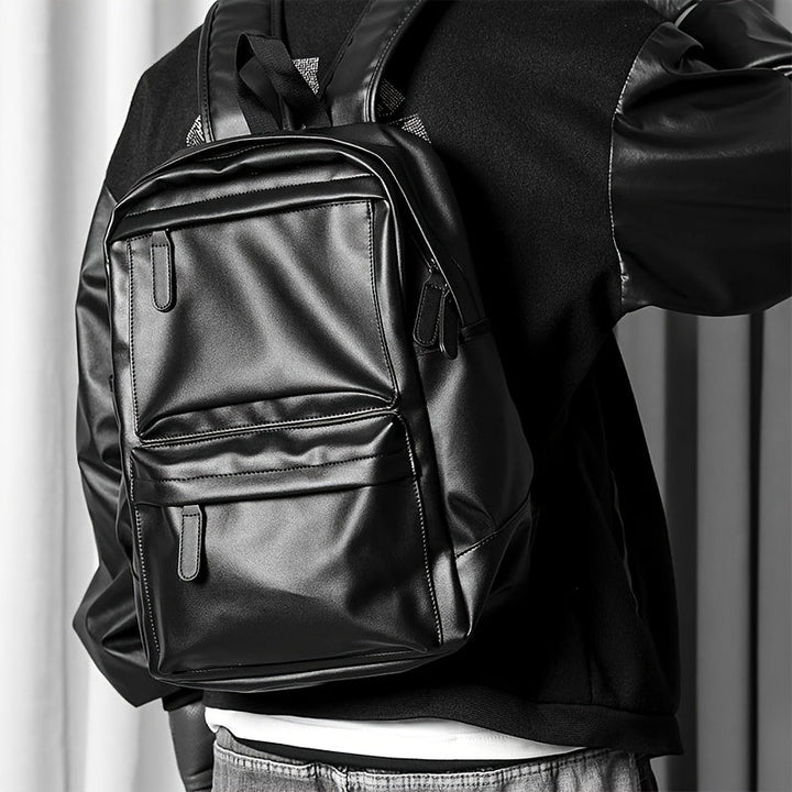 Men's Black Waterproof Leather Travel Backpack - Durable & Organised