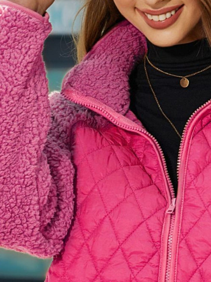 Women's Quilted Jacket - Sherpa Lined - Zip Closure - Warm & Stylish Outerwear