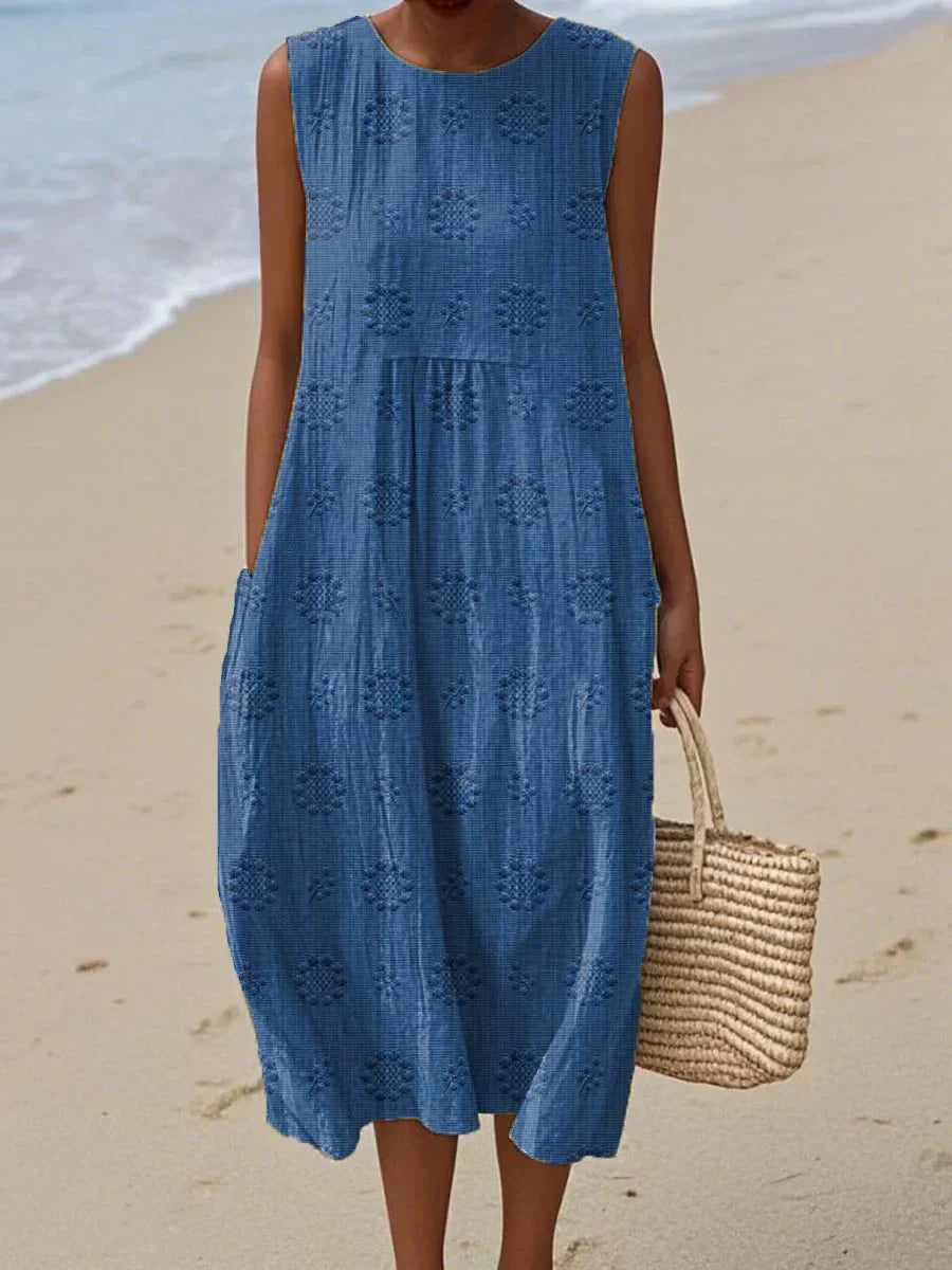 Helen– Elegant sleeveless cotton dress with pockets