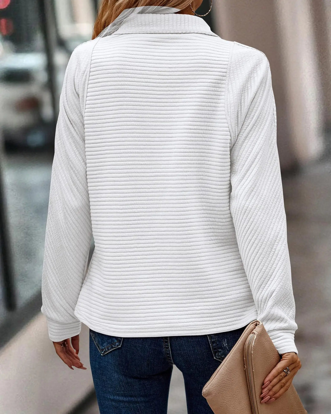 Eileen | Ribbed Texture Half-Zip Long Sleeve Comfortable Everyday Style