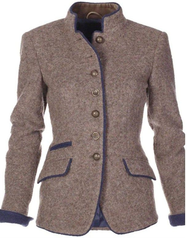 Women's Color Block Multi-Button Cotton Blend Spring Coat