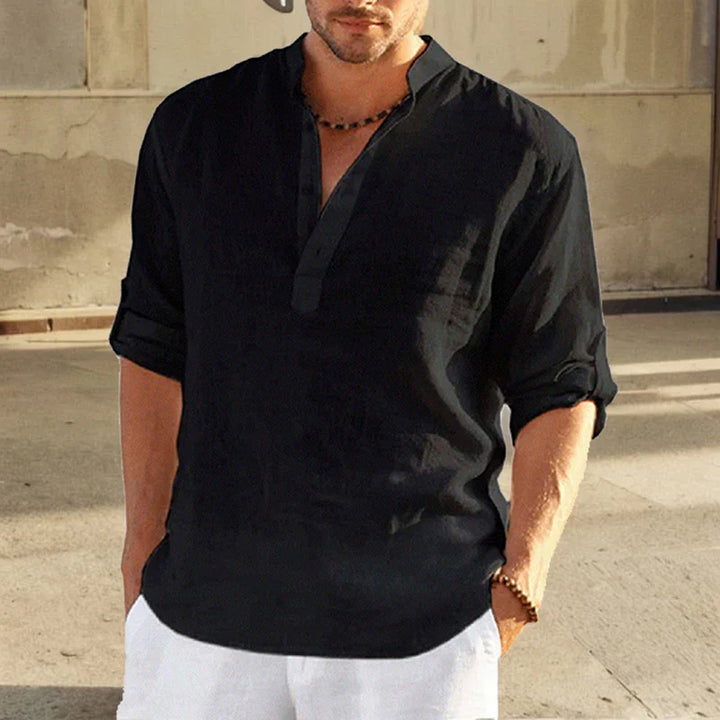 HAWTHORNE STAND-COLLAR LINEN SHIRT