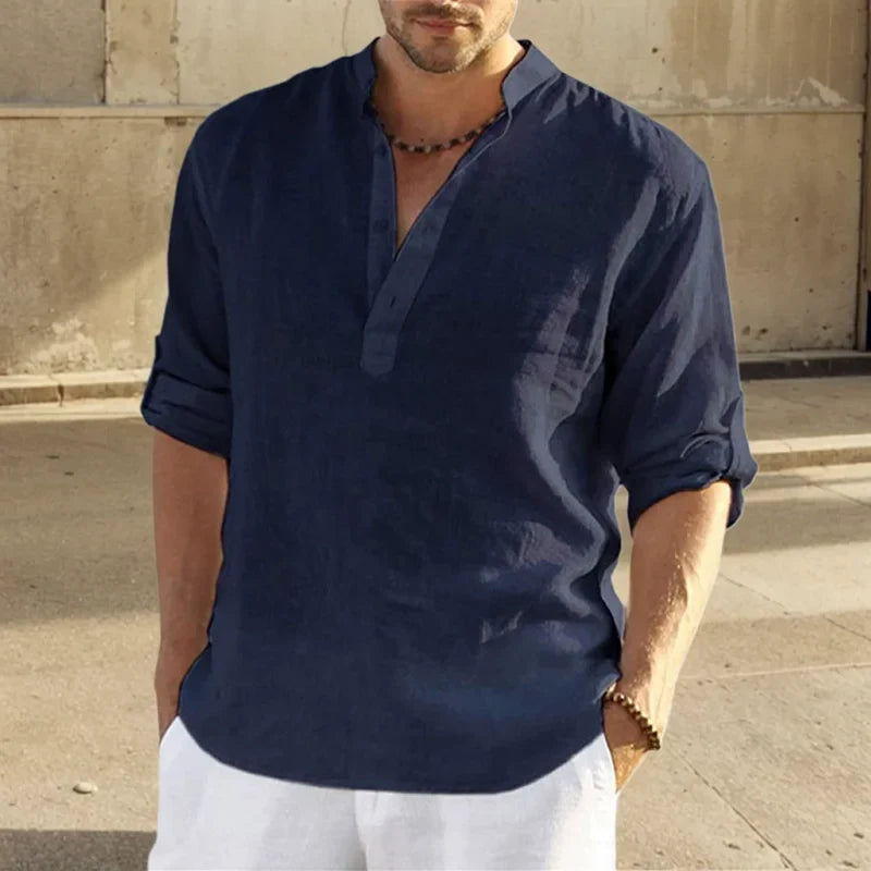 HAWTHORNE STAND-COLLAR LINEN SHIRT