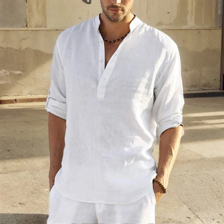 HAWTHORNE STAND-COLLAR LINEN SHIRT