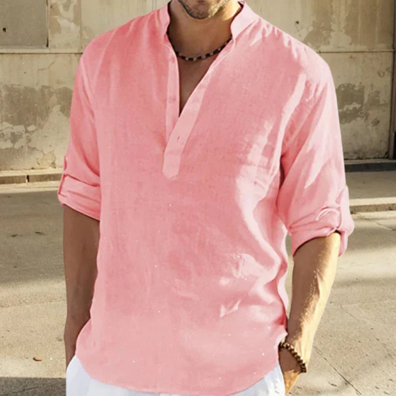 HAWTHORNE STAND-COLLAR LINEN SHIRT