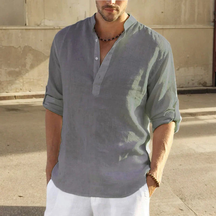 HAWTHORNE STAND-COLLAR LINEN SHIRT