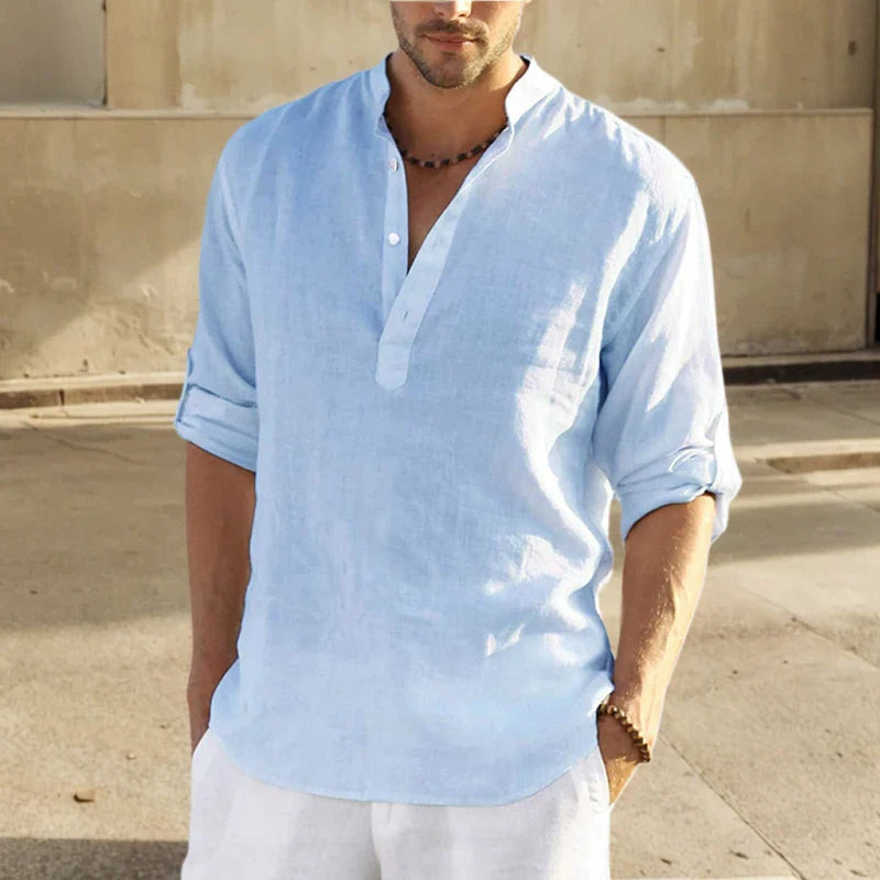 HAWTHORNE STAND-COLLAR LINEN SHIRT