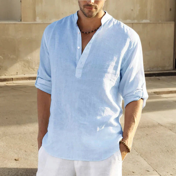 HAWTHORNE STAND-COLLAR LINEN SHIRT