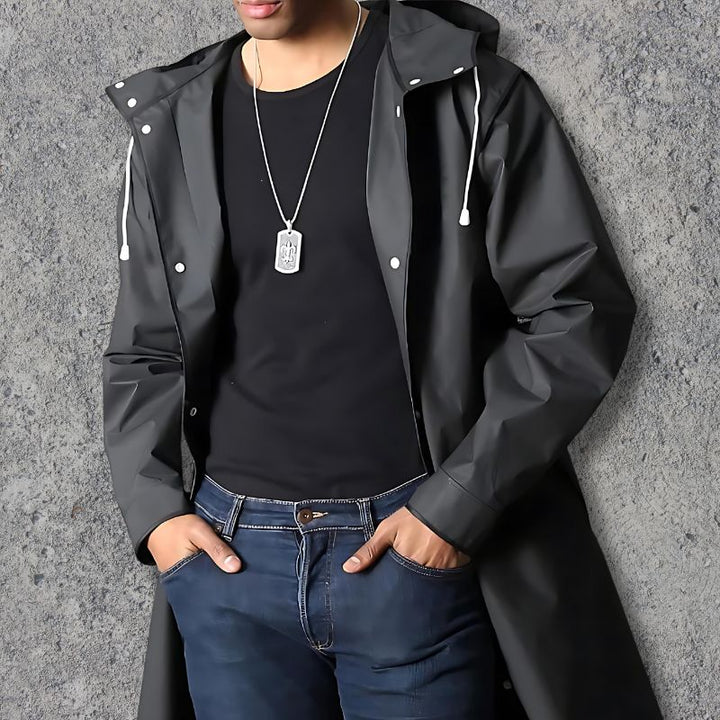 Men’s Raincoat – Waterproof – Hooded – Knee-Length – Button-Up – Lightweight