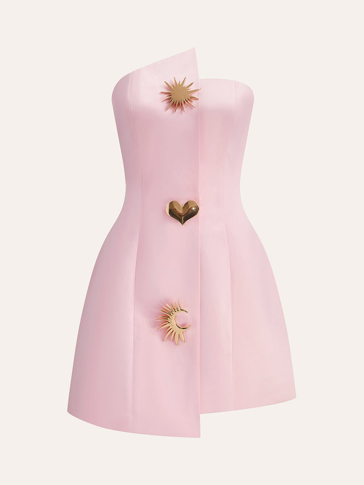 Satin asymmetrical embellished strapless dress