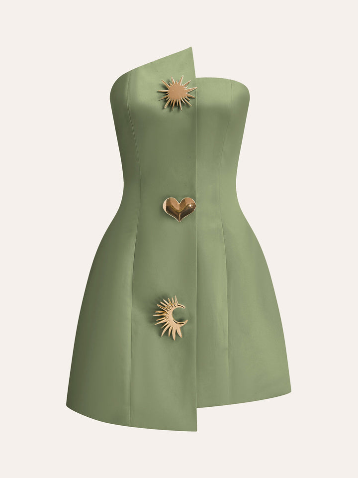 Satin asymmetrical embellished strapless dress