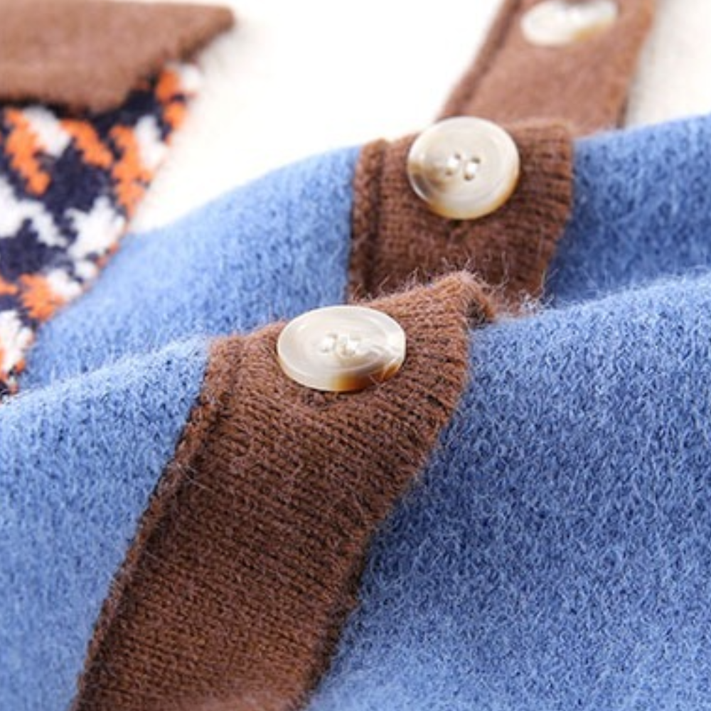 Women's Oversized Cardigan - Button-Up Knit - Patchwork Design - Ribbed Cuffs & Hem