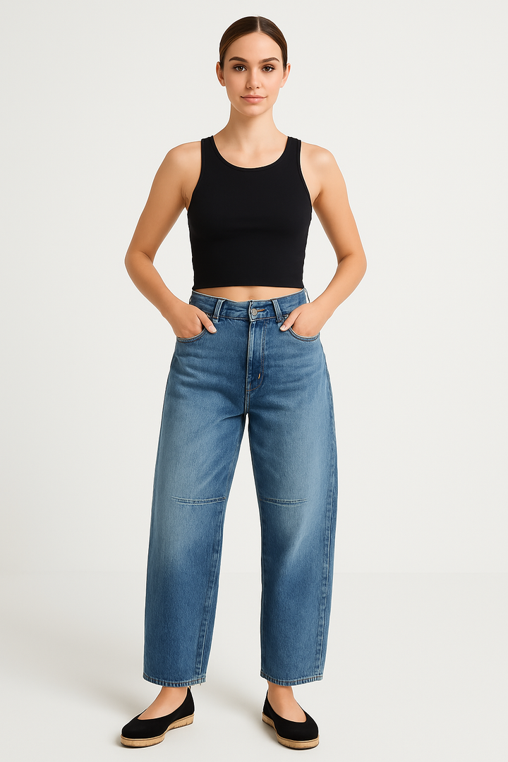 Women’s Barrel-Leg Jeans – Relaxed Fit – Full Length – Animal Print Denim Casual Wear