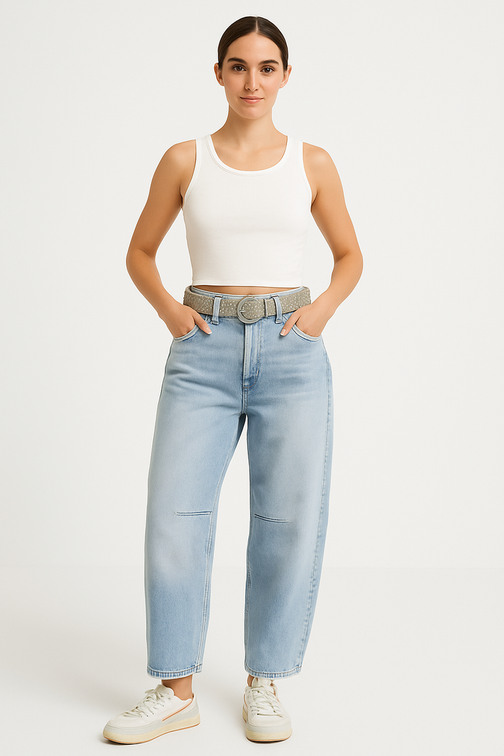 Women’s Barrel-Leg Jeans – Relaxed Fit – Full Length – Animal Print Denim Casual Wear