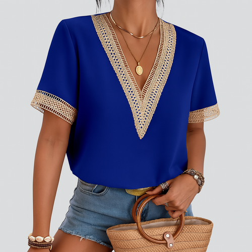 Ysa – Crochet Trim V-Neck Blouse