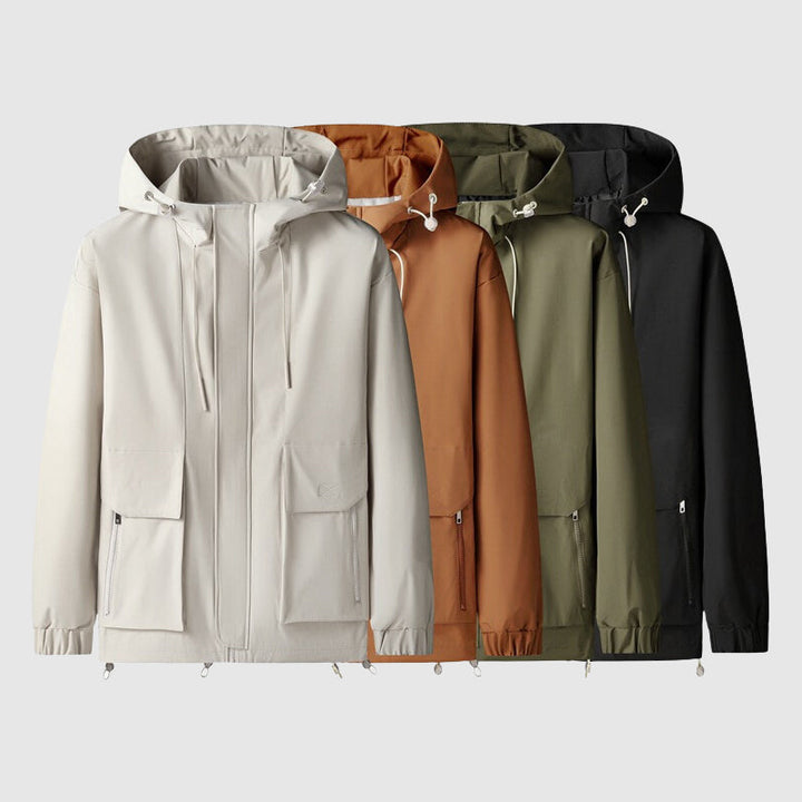 Men’s Hooded Jacket - Water-Resistant - Full Zip - Adjustable Drawstring - Casual Outdoor Wear