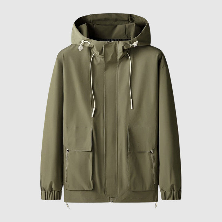 Men’s Hooded Jacket - Water-Resistant - Full Zip - Adjustable Drawstring - Casual Outdoor Wear