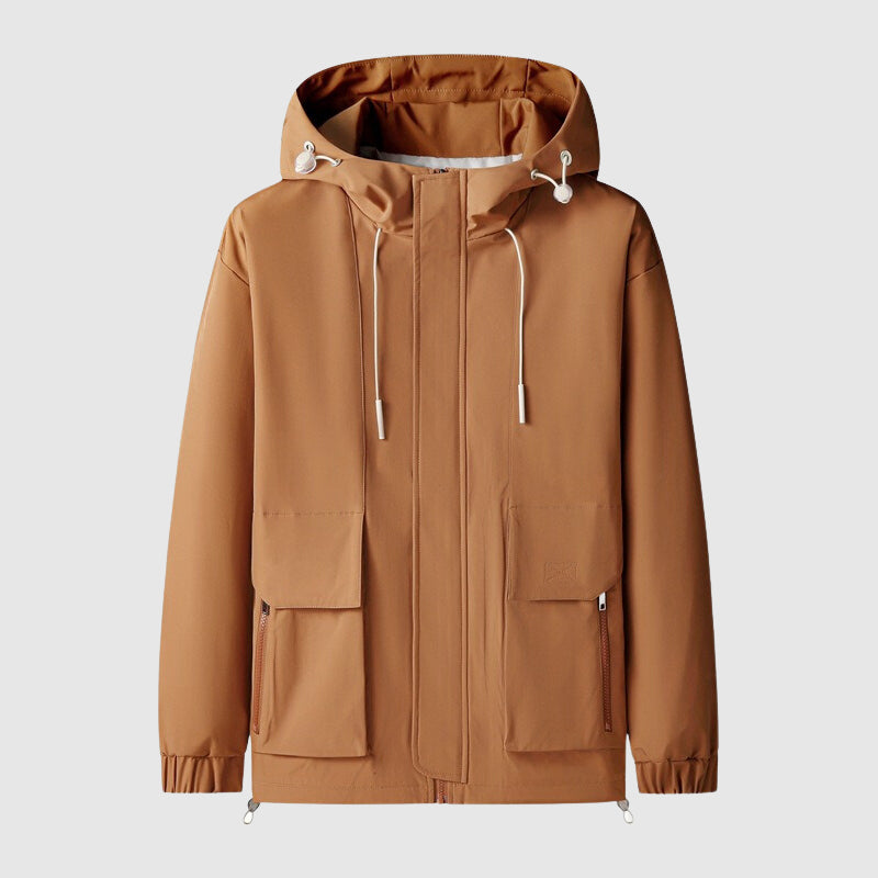 Men’s Hooded Jacket - Water-Resistant - Full Zip - Adjustable Drawstring - Casual Outdoor Wear