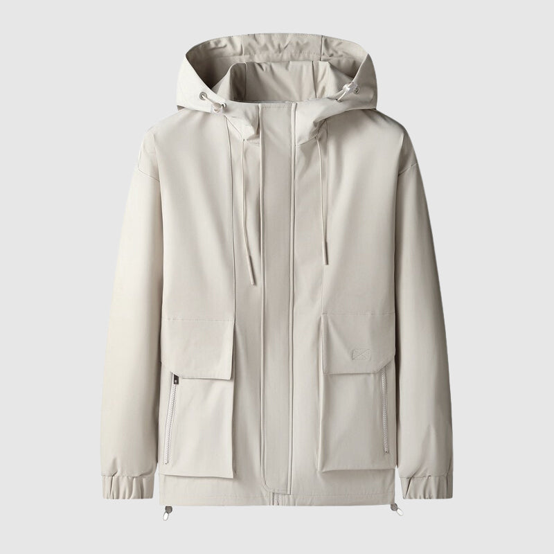 Men’s Hooded Jacket - Water-Resistant - Full Zip - Adjustable Drawstring - Casual Outdoor Wear