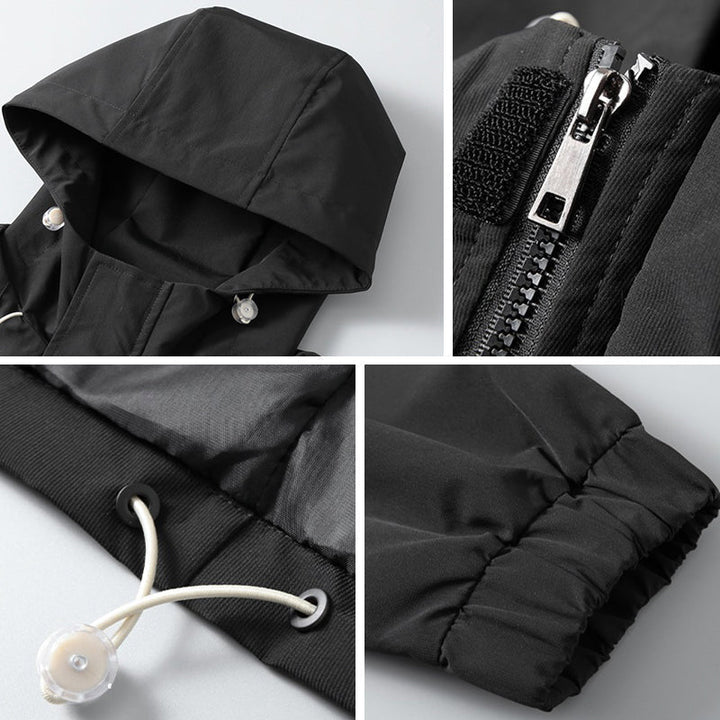 Men’s Hooded Jacket - Water-Resistant - Full Zip - Adjustable Drawstring - Casual Outdoor Wear