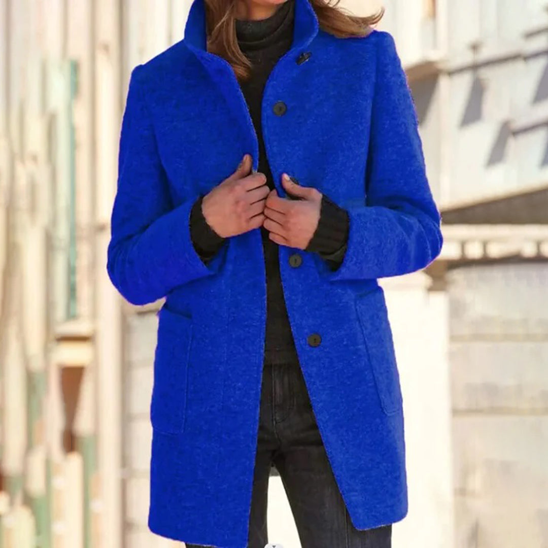 Women's long sleeve casual coat with stand collar