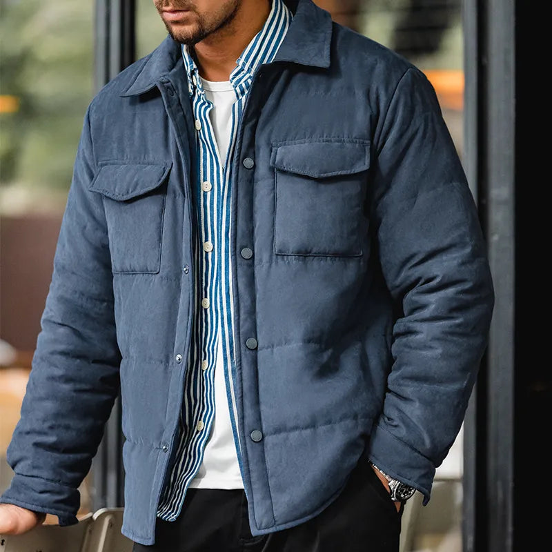 Men’s Quilted Jacket - Regular Fit - Button-Up Front - Warm & Durable with Chest Pockets