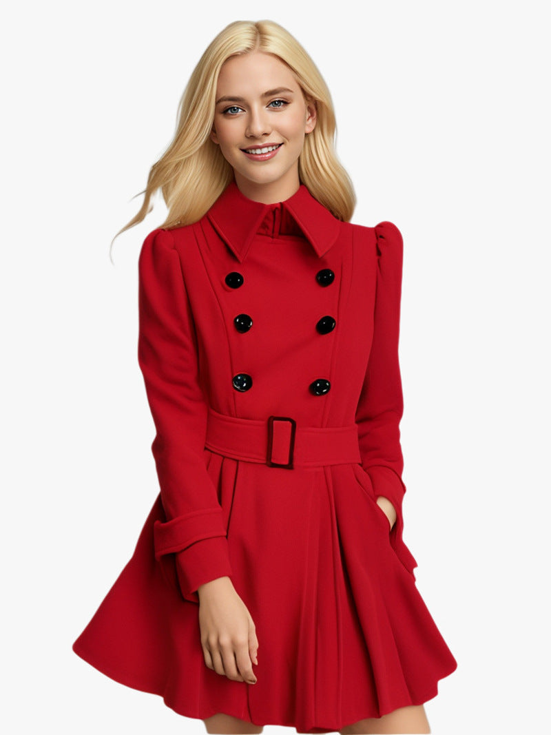 Double breasted women's coat with belt