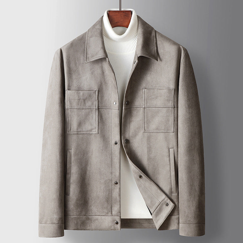 Men's jacket with lapels and snap button closure