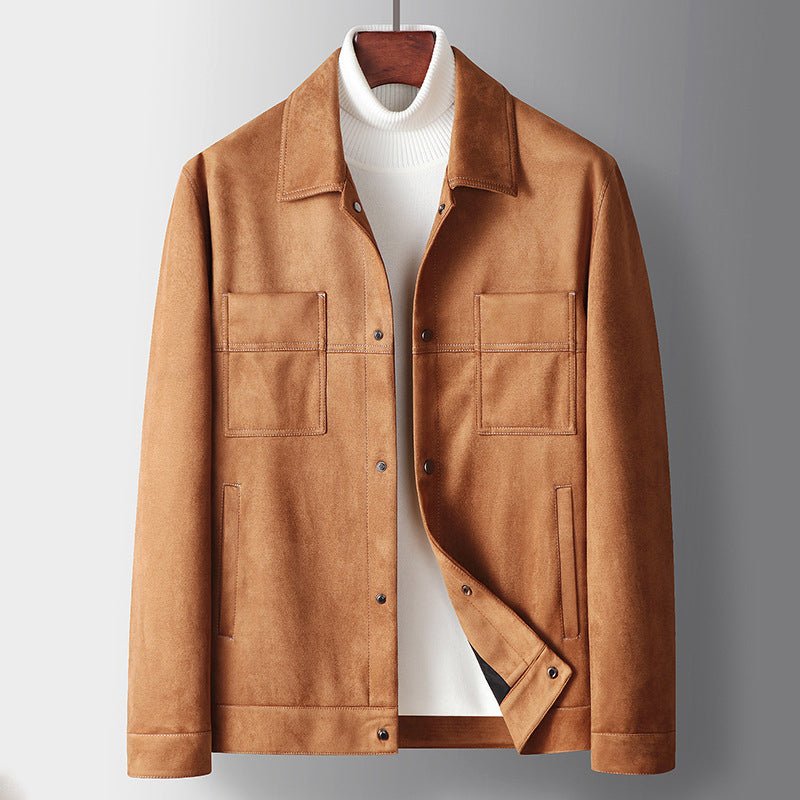 Men's jacket with lapels and snap button closure