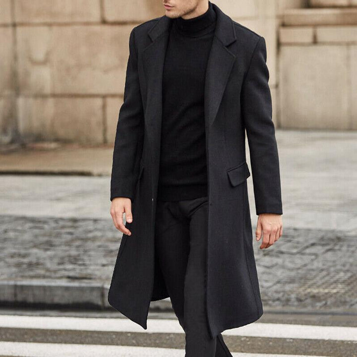 Men’s Overcoat - Wool Blend - Knee Length - Notched Lapel - Flap Pockets