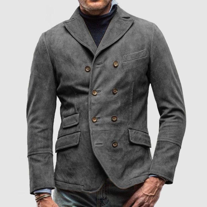Men’s Jacket – Tailored Fit – Double-Breasted – Suede Feel – Lapel Collar – Classic Style