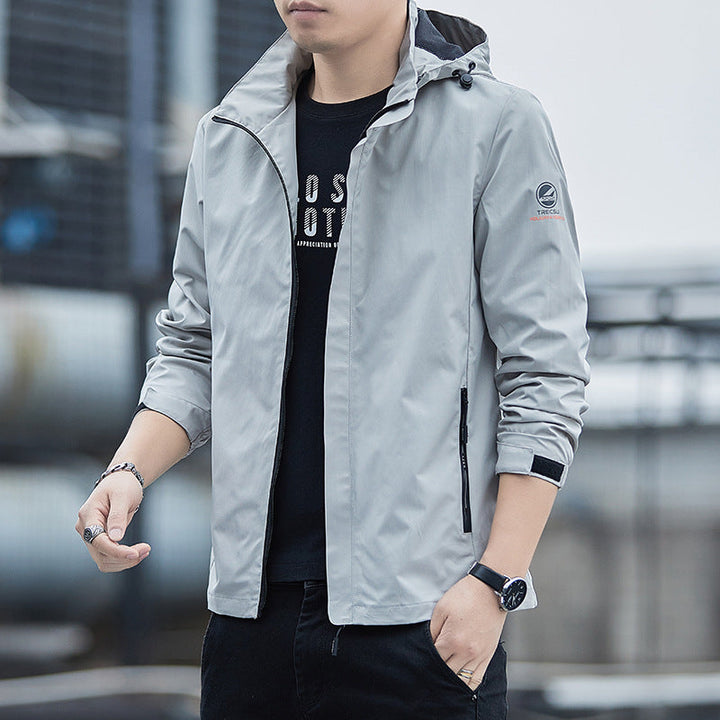 Men’s Windbreaker Jacket – Regular Fit – Water-Resistant – Detachable Hood – Zip Pockets